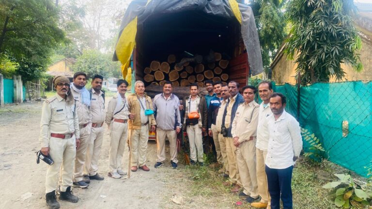 Khategaon News: Action was taken by confiscating 75 pieces of teak logs being transported illegally.